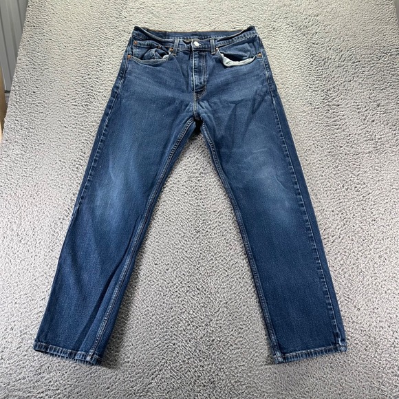 Levis 505 Jeans Mens 34x30 Blue Dark Wash Cotton Stretch Regular Fit Workwear - Picture 1 of 10